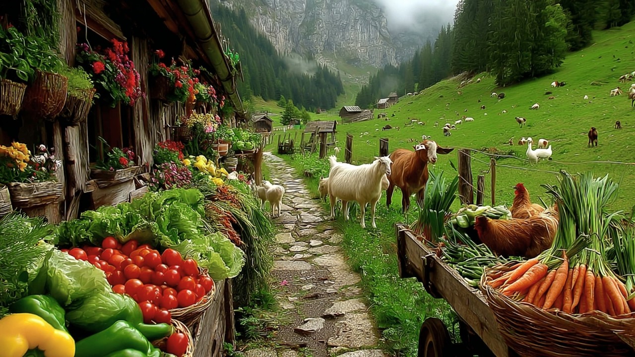 Life in a Traditional Swiss Farm - Morning Milking, Harvesting Fruits, Vegetables, Livestock Routine
