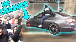 CAR CRASHES INTO FENCE AT CAR MEET!