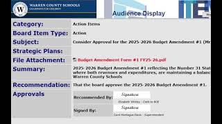 Warren County Board of Education Board Meeting November 10, 2025
