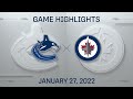 NHL Highlights | Canucks vs. Jets - Jan 27, 2022