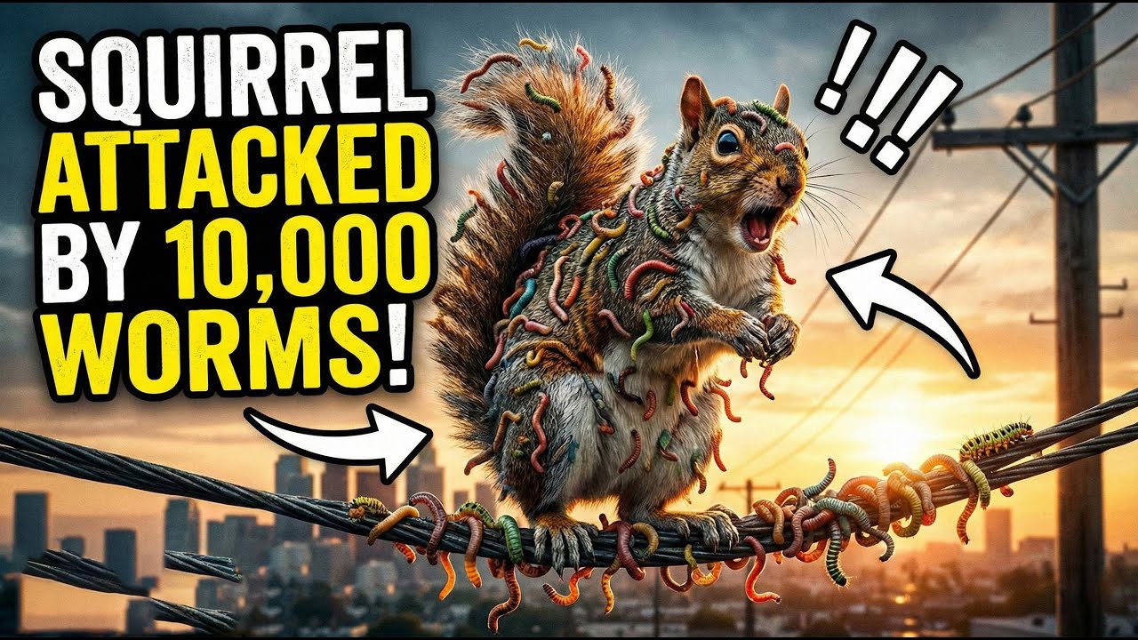 The squirrel patiently searches for food for its family during the snowy season.