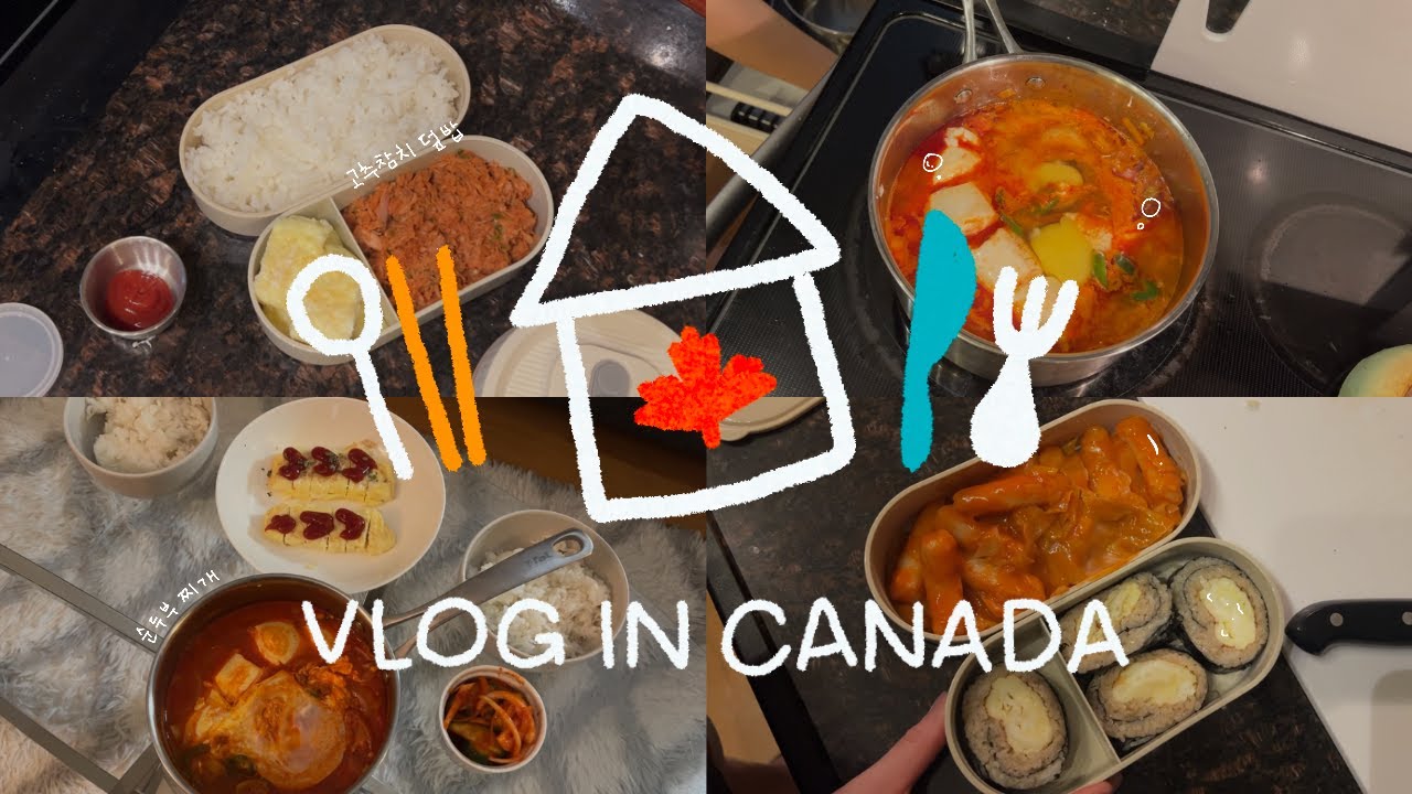 🇨🇦 캐나다 워홀러의 집밥 브이로그 | 떡볶이 & 계란말이 김밥 , 순두부 찌개, 고추참치 덮밥
