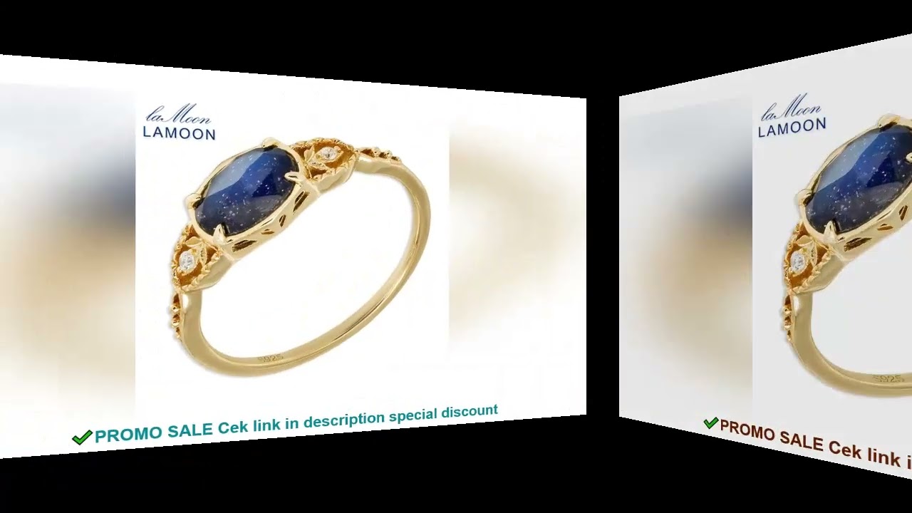 LAMOON Retro Natrual Lapis Labradorite Gemstone Ring For Women 925 Sterling Silver Gold Plated Fine