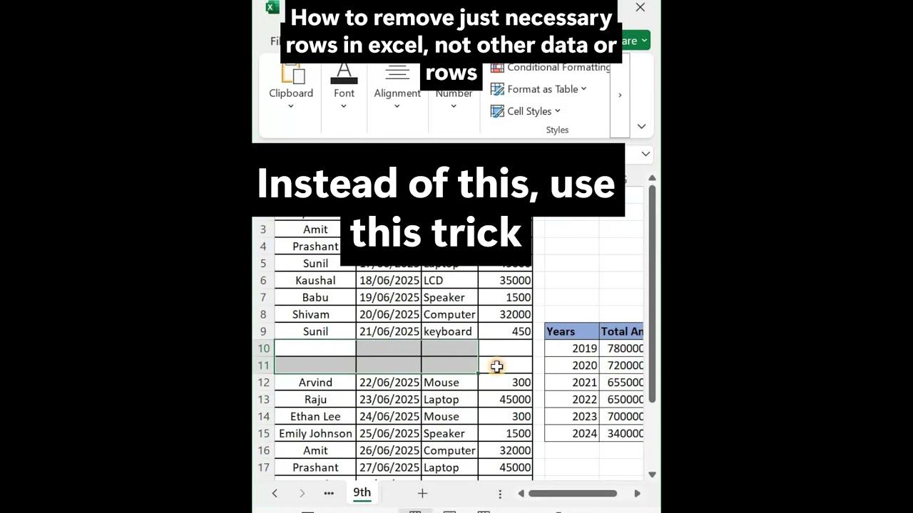 How to Remove just extra Rows in excel, not other or rows😎|Advance ...
