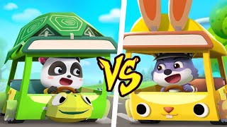 rabbit bus vs turtle bus the tortoise and the hare nursery rhymes kids songs babybus