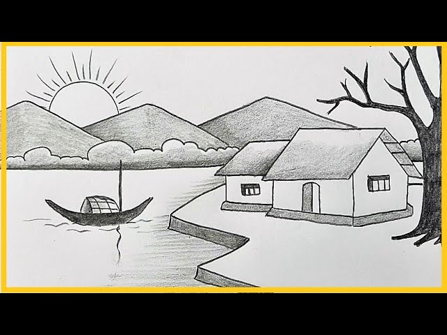 Matte Black Wooden frame Landscape Pencil Sketch at Rs 600/piece in Delhi