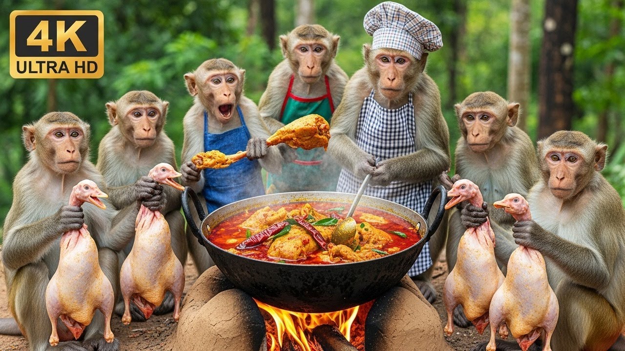 Monkeys Cooked Spicy Duck Curry 😳🦆 | Monkey Cooking Video