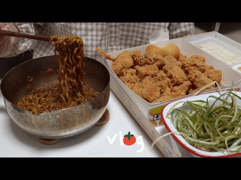 ENG) 리틀포레스트가 되고 싶었지만 치킨으로 이 쑤시는 현실 / 네네치킨+짜파게티 / 밤 줍기 체험 / 보늬밤 / 1인가구 집밥 / 토마토카레, 감자샐러드