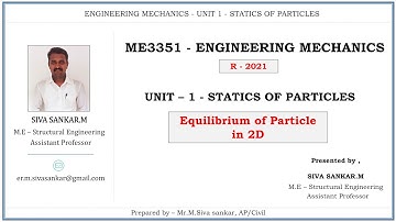 ME3351 - Engineering Mechanics |Unit 1| Lec 05(Part 4) - Equilibrium of Particle in 2D | Free body