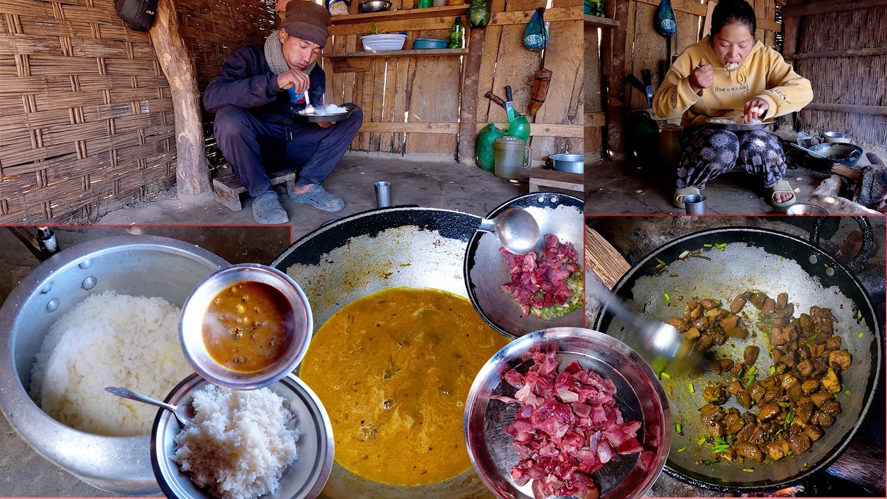 manjita cooks buff curry rice for husband somuhang Rai || Himalayan BUFF curry & rice ||