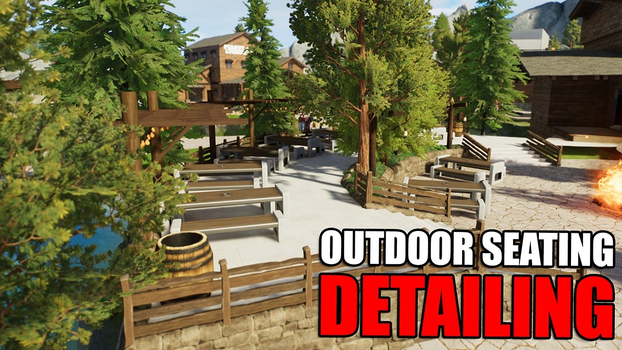 OUTDOOR SEATING FOR RESTURANT! | Planet Coaster 2 Build Session