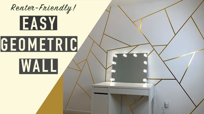 Geometric Accent Wall Using Gold Tape