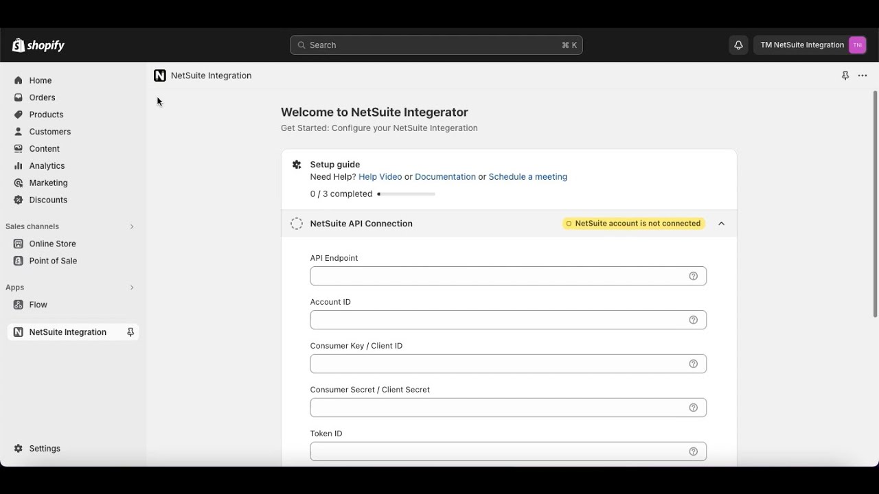 Shopify NetSuite Integration | Configuring API Connection and General Settings Setup
