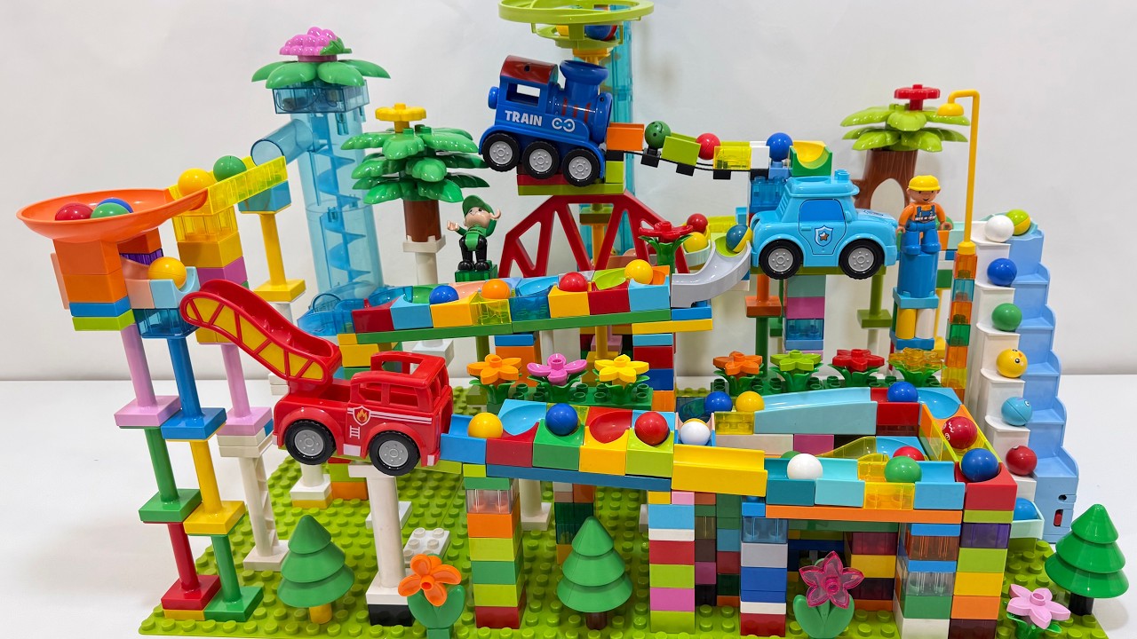 🚂🔥 INSANE City Marble Run – Train, Fire Truck & Giant Stair Drop!