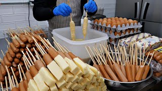 картинка: Колбаса большого размера! Хот-доги с сырной колбасой / корейская уличная еда