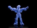 Hairy blue character doing star jumps