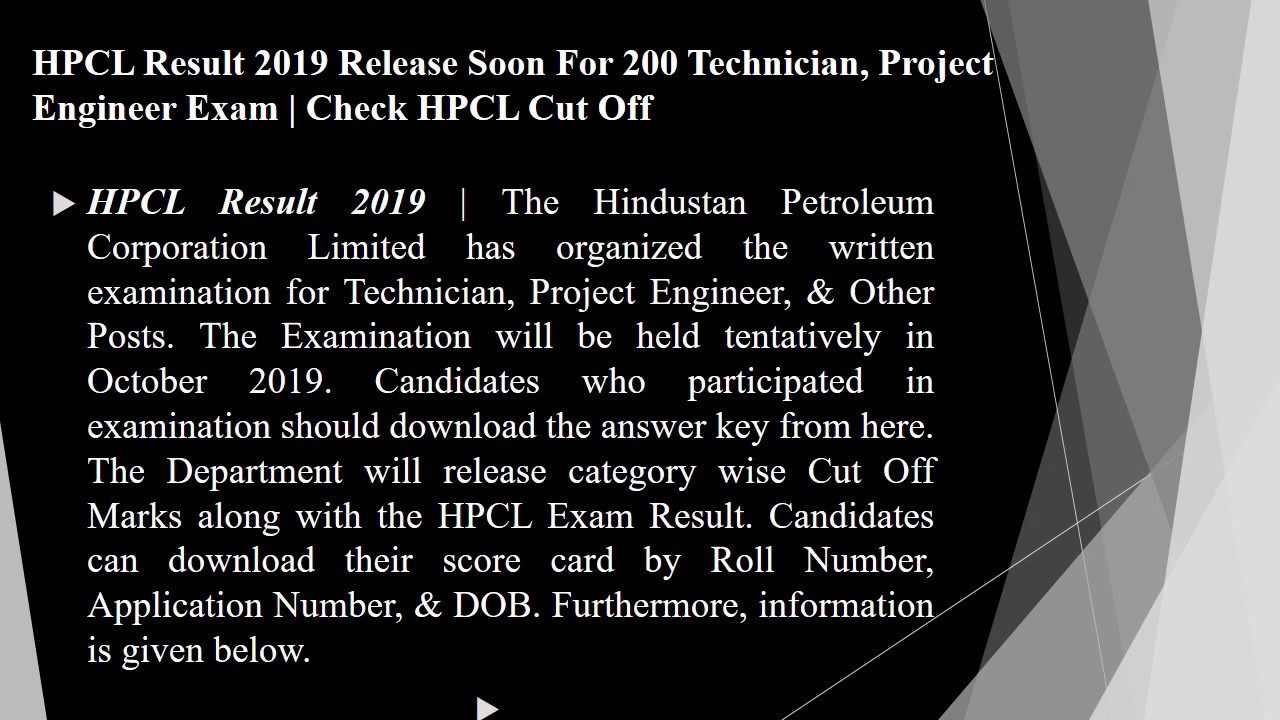 HPCL Result 2019 & Cut Off For Project Engineer, Technician & Other Post