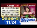 台股創高後拉回 回測5日線! 聯電爆量續漲 登盤中零股人氣王 股民數挑戰台積電 PCB.面板股等撐盤｜主播曾鐘玉｜【5分鐘看台股】20201124｜非凡財經新聞