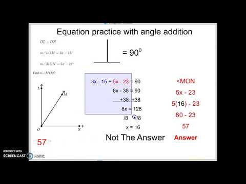 Equation practice with angle addition