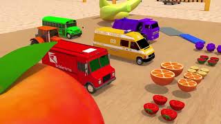 Kids Color Car Animation | Learn Colors with Police fire truck, Fruit Wheel Stick | Genius Cartoon