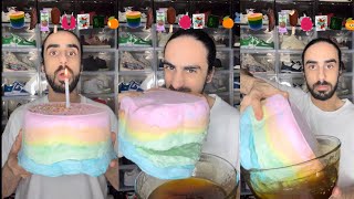 Food ASMR Eating a Cotton Candy Cake and other snacks!