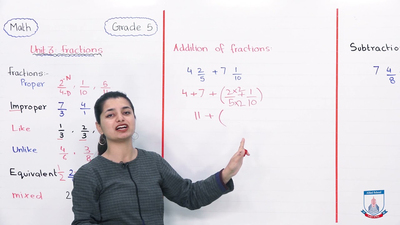 ⁣Class 5 - Mathematics - Chapter 3 - Lecture 1 - Addition & Subtraction of Fractions - Allied Sch