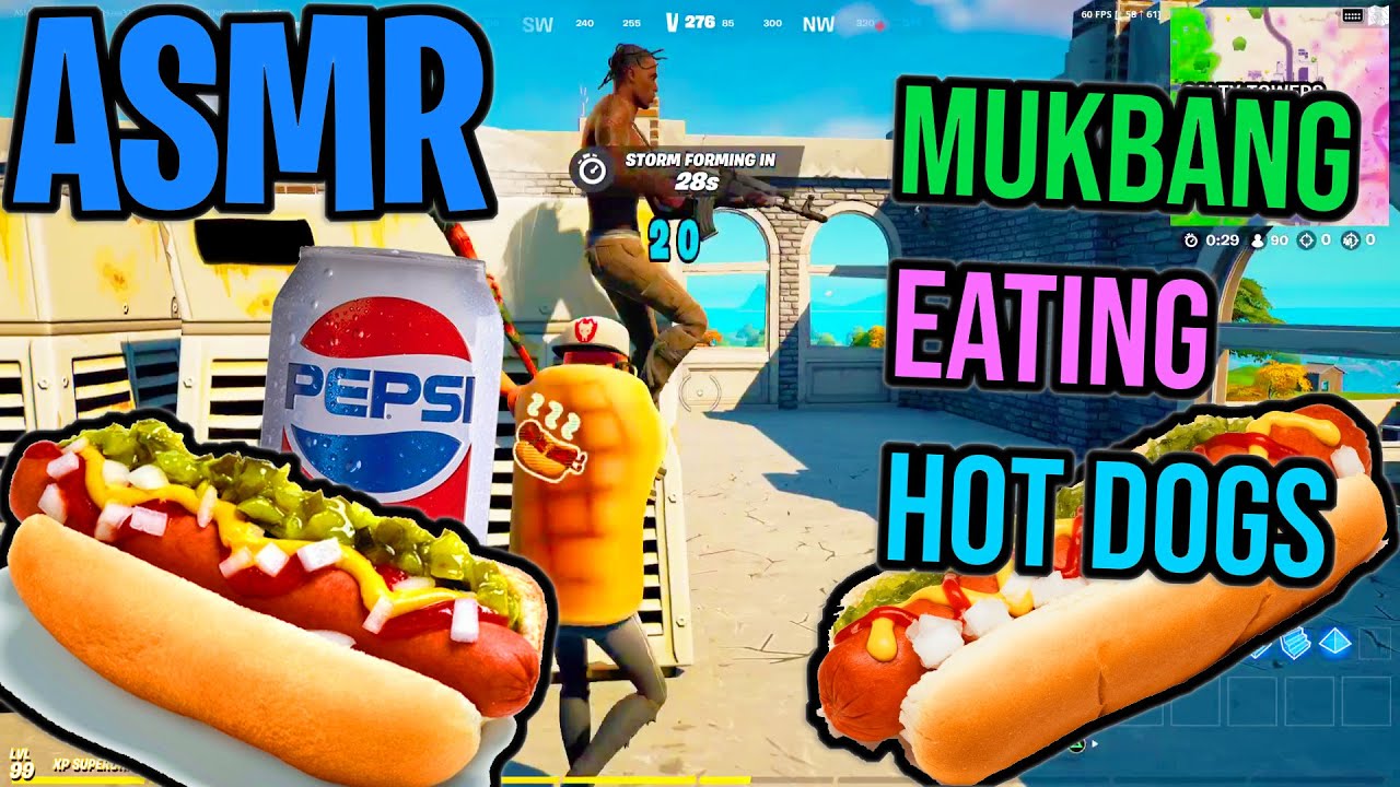 ASMR Gaming 🌭 Fortnite Eating Hot Dogs + Pepsi Mukbang Spectating PS5 먹방 🎮🎧 Relaxing Whispering 😴💤