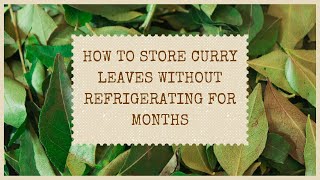 How to store curry leaves without refrigerating for months - Part 1 | No Fridge | Food to Cherish by Food to Cherish 627 views 1 year ago 1 minute, 22 seconds