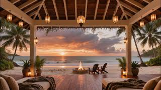 Beach Summer Sunset Fire Pit Relaxing Ocean Waves & Nature Sounds for Calming Sleep