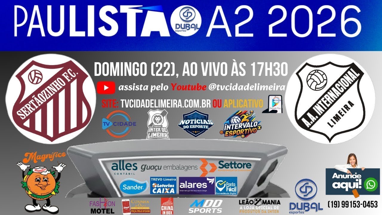 SERTÃOZINHO x INTER DE LIMEIRA AO VIVO NO PAULISTÃO SÉRIE A2 COM SORTEIO DE DIVERSOS BRINDES