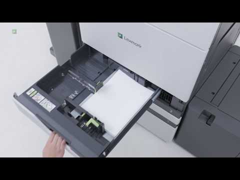 CS920/CX920 Series—Loading trays with an optional finisher attached to the printer