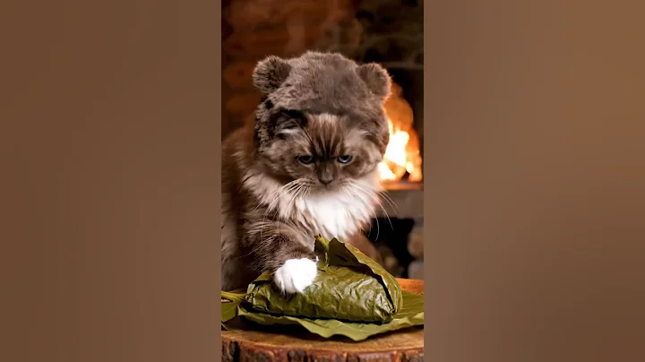 Watch the video about A Ragdoll Cat is Cooking Grilled Fish in Banana Leaf