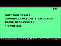Ques 37  Ch 2 Goodwill Nature &amp; Valuation :Class 12 Accounts T S Grewal