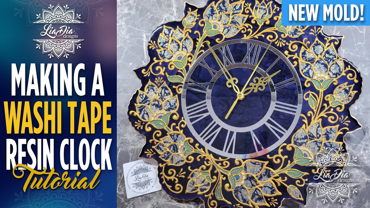 Using WASHI TAPE to make a GORGEOUS Epoxy Resin Clock! 🤩  AMAZING Flower Painting Maker Tutorial