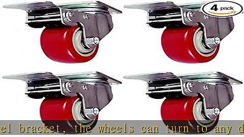 Online Best Service 4 Pack Caster Wheels Swivel Plate with Brake On Red Polyurethane Wheels (3 inch