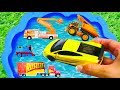 Lamborghini, Airplane, School bus, Police Car, Excavator, Video for kids learn Construction Vehicle