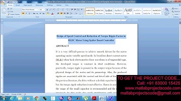 Design of Speed Control and Reduction of Torque Ripple Factor in BLDC Motor Using Spider-2019-20