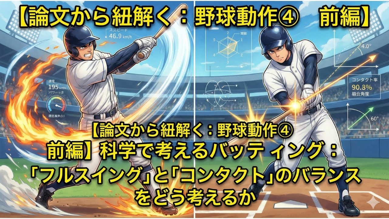【論文から紐解く：野球動作④　前編】科学で考えるバッティング：「フルスイング」と「コンタクト」のバランスをどう考えるか