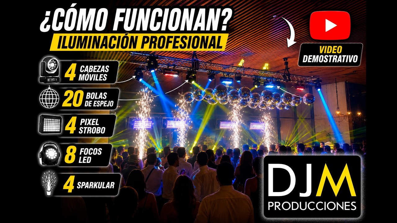 Iluminación Profesional para Matrimonios ✨ 4 Moving Heads + Sparkular + Pixel Strobe