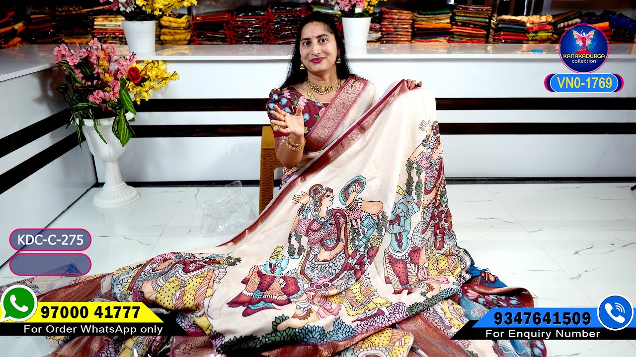Full Stock Available మంగళగిరి Georgette పెన్ కలంకారీ  zari weaving Sarees #kanakadurgacollections