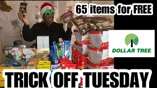 DOLLAR TREE COUPONING | 65 items for FREE | Trick off Tuesday | Vlogmas day 3