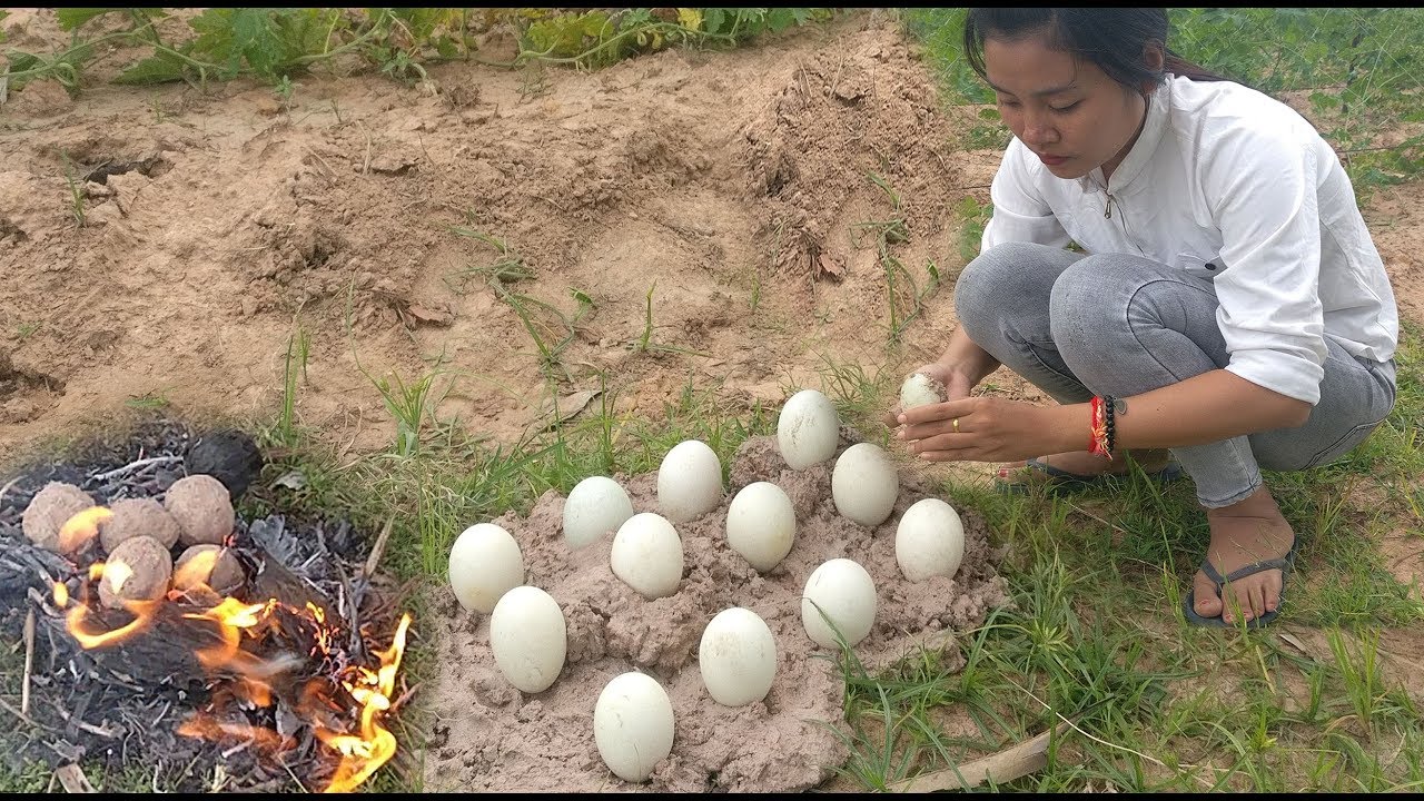 Wow! Beautiful Girl Grilled Eggs with Clay in Cambodia / AHA Factory