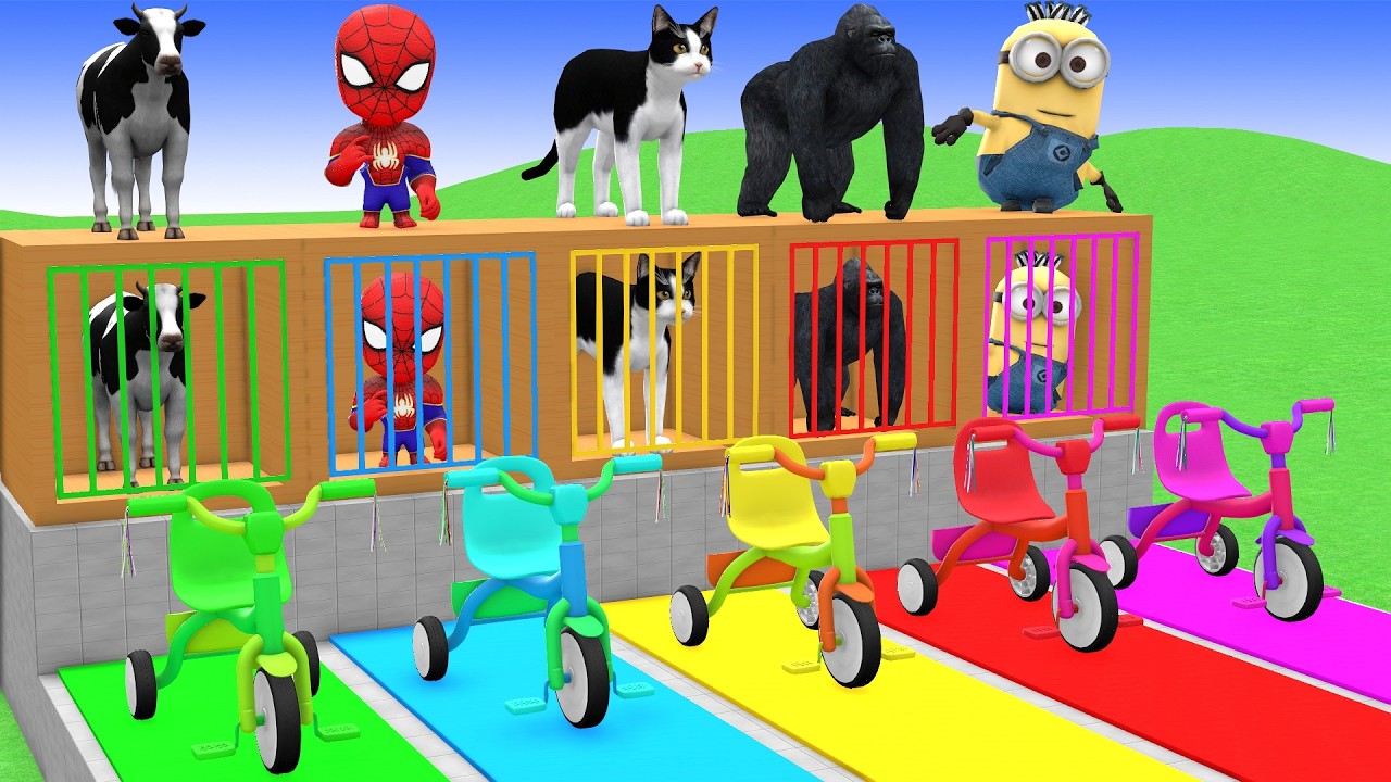 Long Slide Game with Cow Elephant Gorilla Hippopotamus Tiger 3d Animal Game Funny 3d Animals