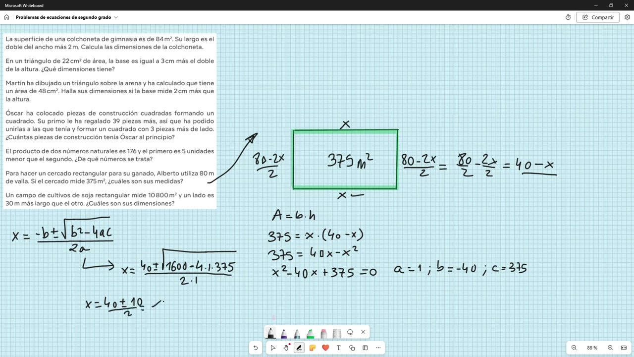 Vídeo 19 2º ESO Problemas de Ecuaciones de segundo grado IV