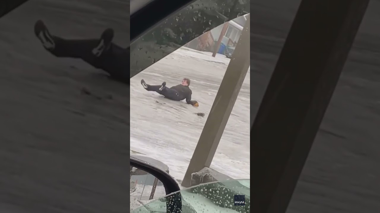 Watch: Winter weather causes icy roads, chaos for drivers, pedestrians #Shorts