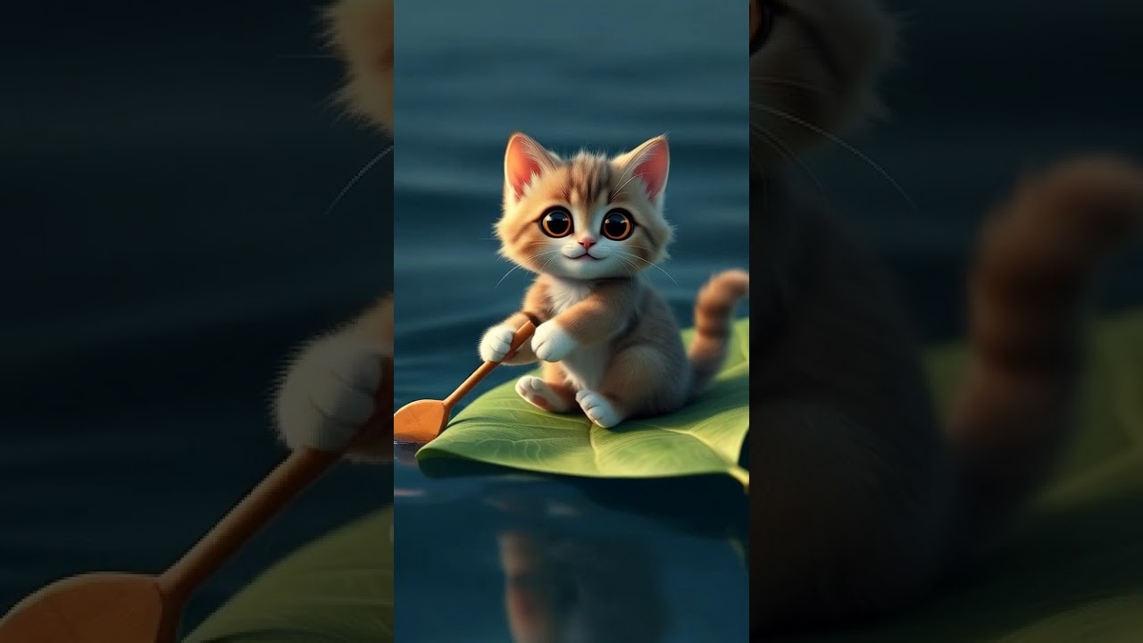 Cute Cat On Leaf Boat 🥺❤️🍃🌊