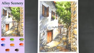 Basic Landscape Watercolor - Alley Scenery (sketch & color name, material introduce) NAMIL ART