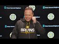 Marco Sturm speaks with media after practice on Saturday