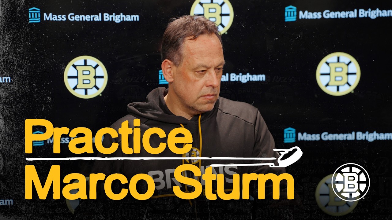 Marco Sturm speaks with media after practice on Saturday