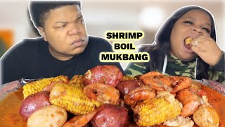 EATING TOO FAST PRANK ON HUSBAND | SHRIMP BOIL MUKBANG + EGGS  + POTATOES